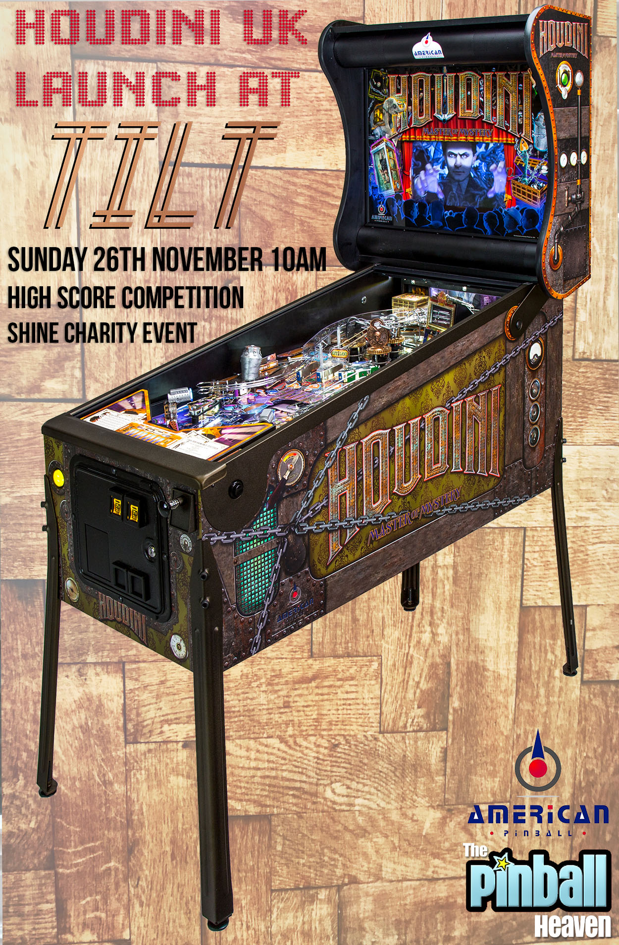 American Pinball Houdini UK Launch at Tilt Pinball info